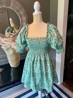 Hill House Athena Nap Dress Green Jacquard